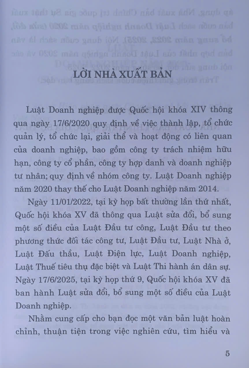 Luật Doanh nghiệp năm 2020 (sửa đổi, bổ sung năm 2022, 2025)