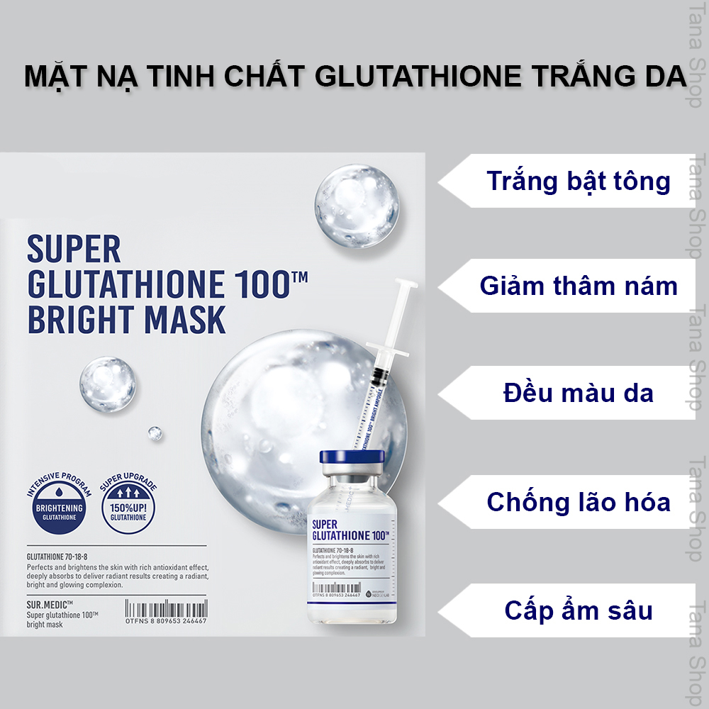 Combo 10 miếng Whitening Vitamin C, Cocktail Brightening và Super Glutathione Bright 30ml x 10