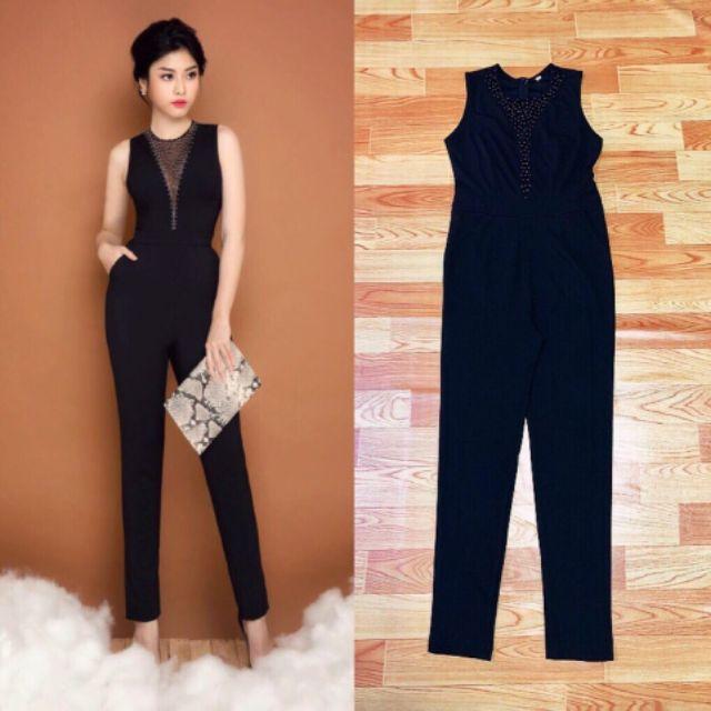 Jumpsuit dài phối lưới đính hạt sang trọng
