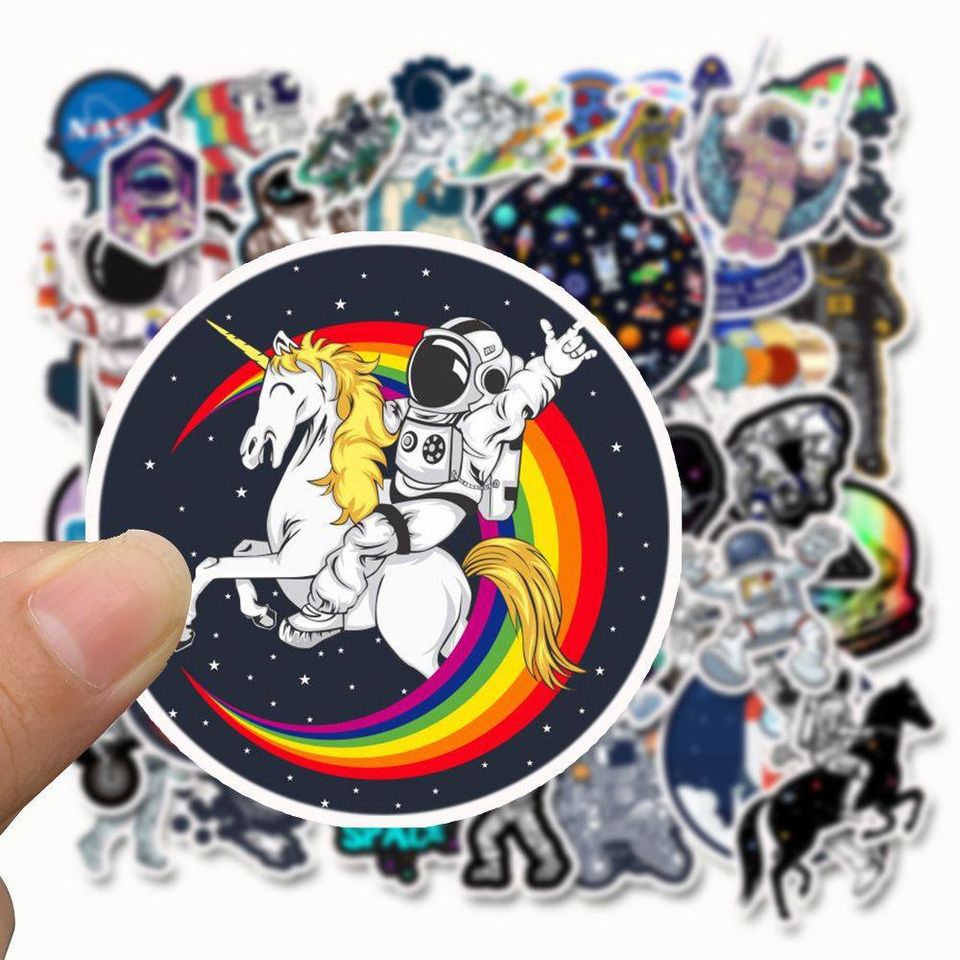 Bộ 50 Sticker chủ đề Phi hành gia vũ trụ, không gian dán trang trí Macbook, Vali, Mũ bảo hiểm, Điện thoại, Laptop