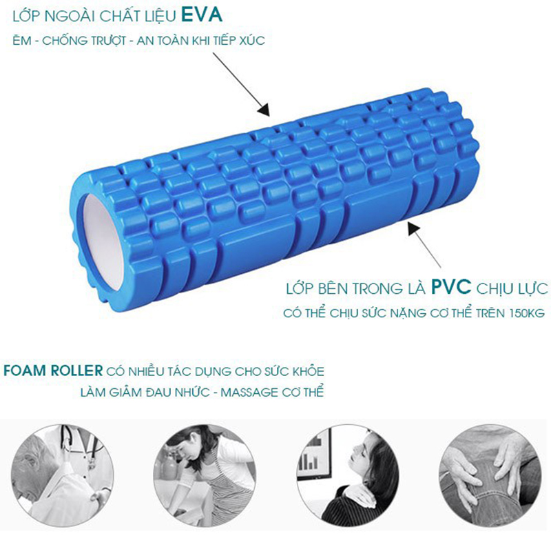 Con Lăn Hỗ Trợ Tập Yoga - YOGA QG, Ống Trụ Có Gai Massage Giúp Phục Hồi và Massage Phần Cơ, Hỗ Trợ Trong Các Bà Tập Thể Hình, Giảm Thiểu Chấn Thương