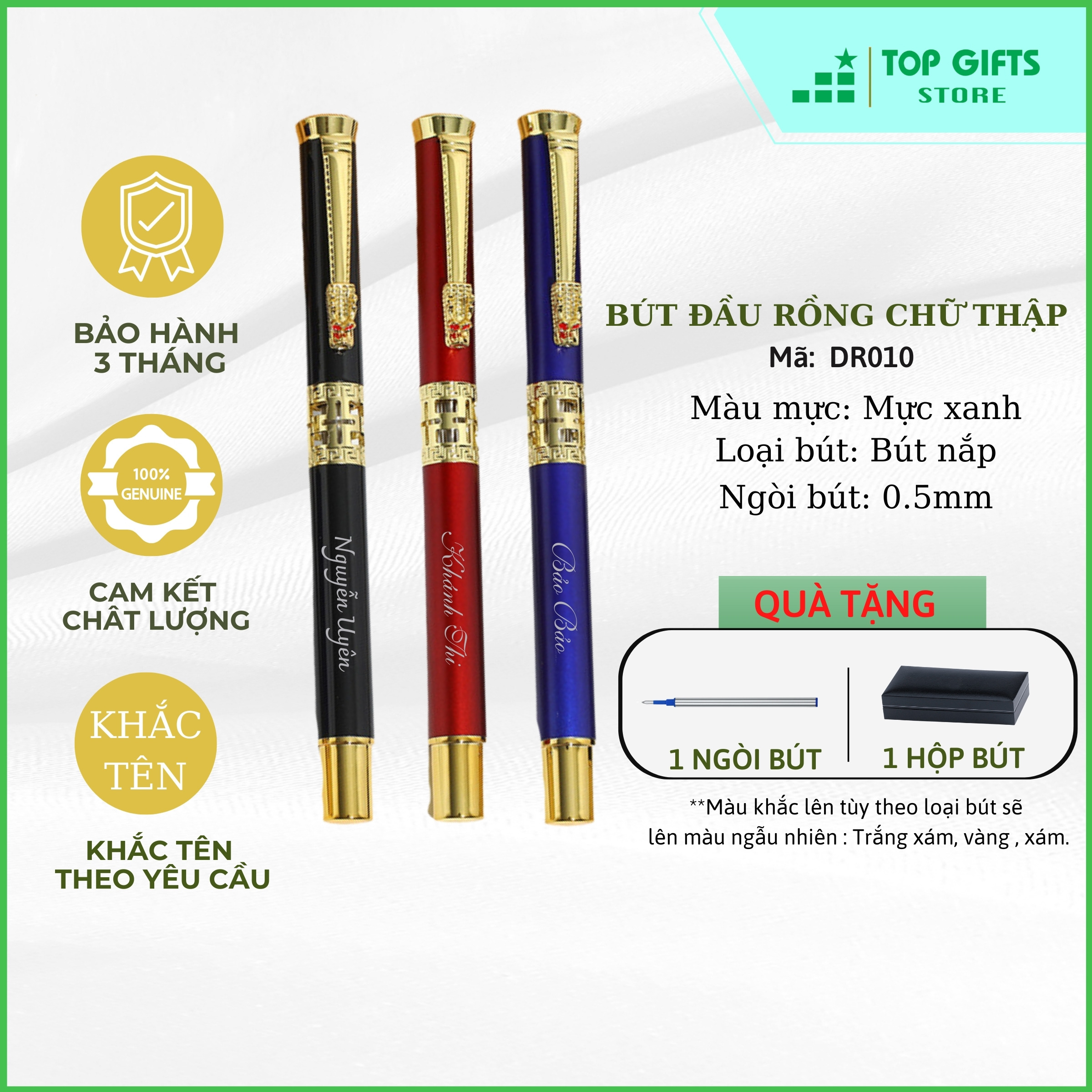 Bút ký tên kim loại nắp rồng chữ thập RP02 cao cấp khắc tên theo yêu cầu| Bút ký khắc tên + Ruột bút