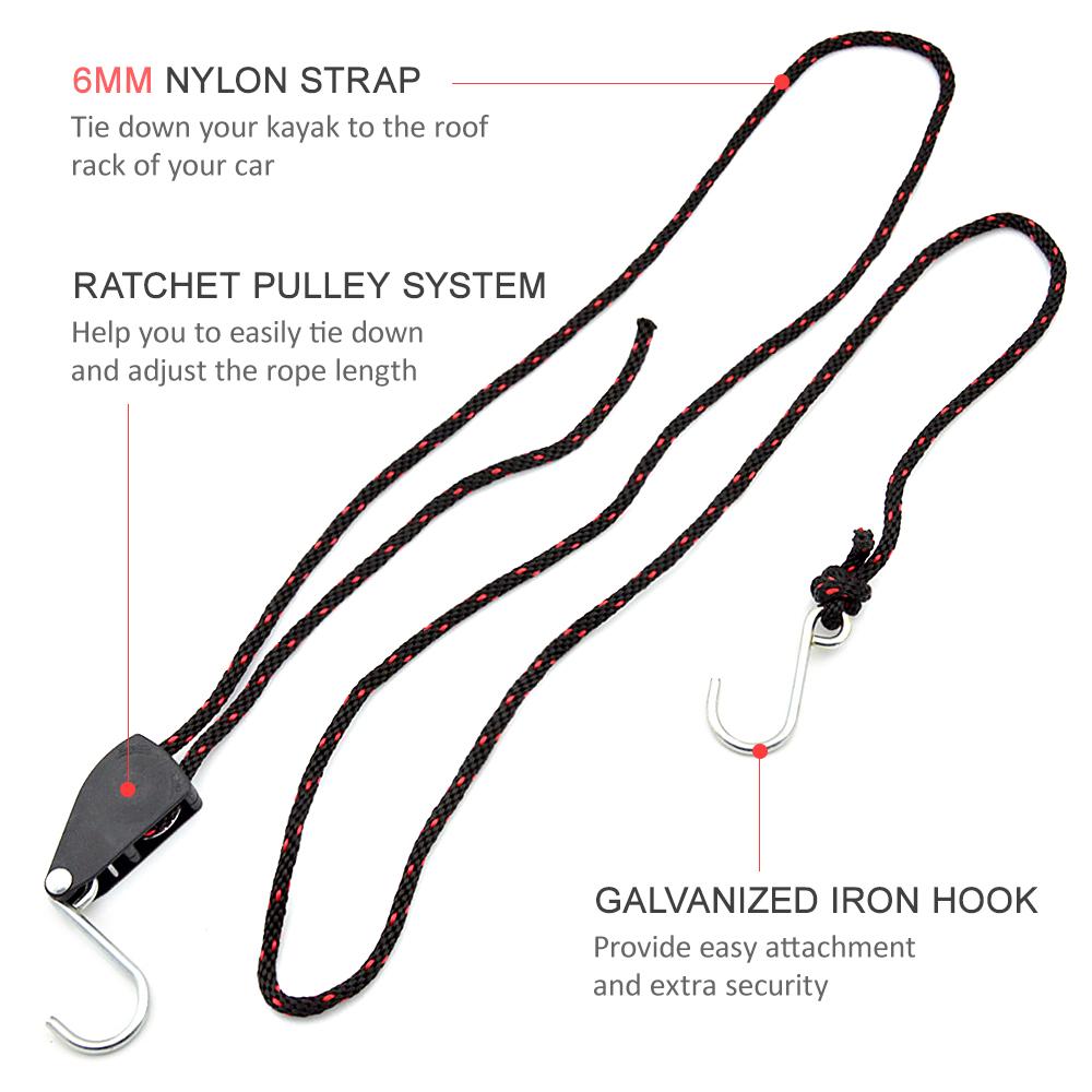 2 cái Kayak Buộc Dây Xuống Dây Ratchet Ròng Rọc Dây Ròng Có Thể Điều Chỉnh Dây Treo Làm Việc Tải trọng lên đến 299.8lbs cho Thuyền Kayak Ca nô