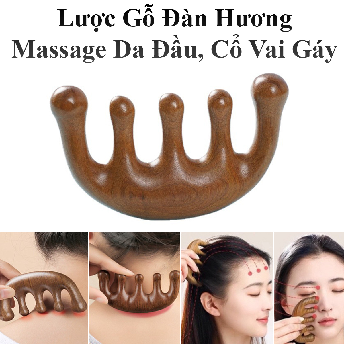 Lược Gỗ Đàn Hương Massage Da Đầu, Cổ Vai Gáy