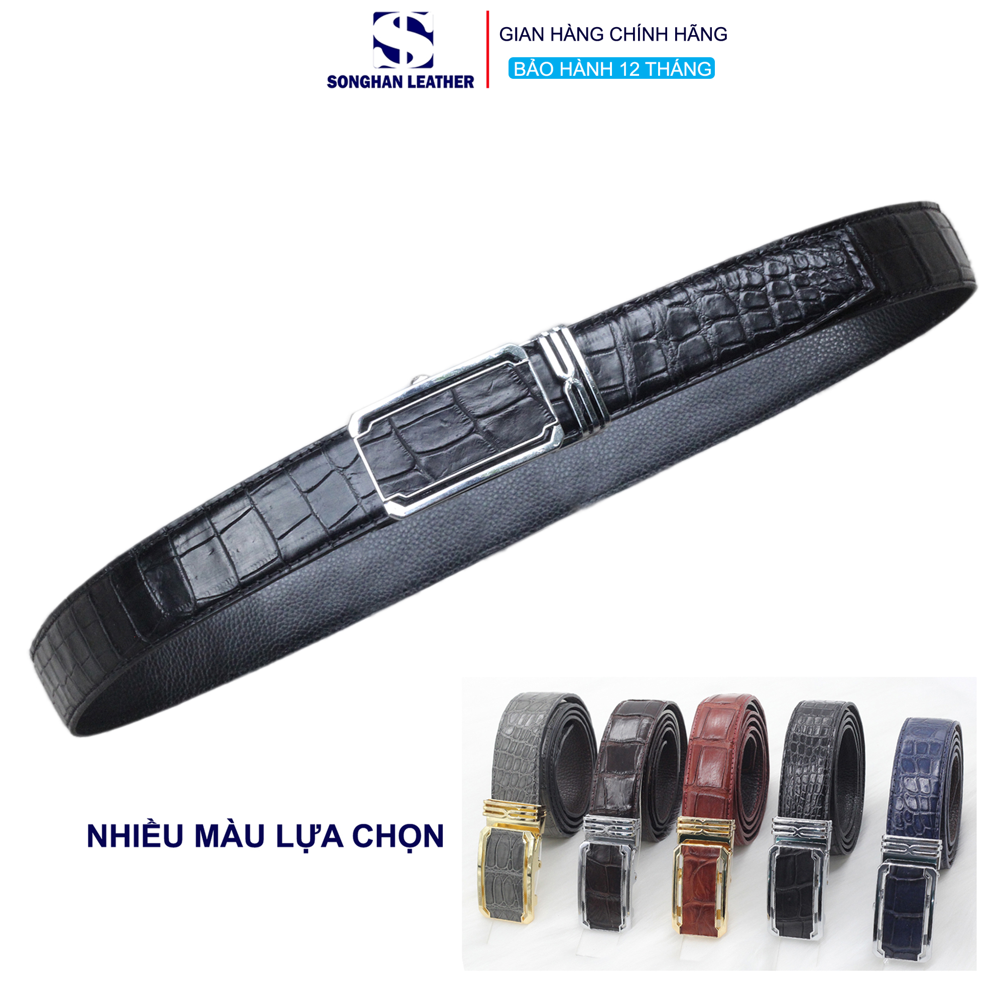 Thắt Lưng Da Cá Sấu Bản 3.5cm Songhan Leather MB01 Bản Liền.Dây Lưng Da Kèm Khóa Trượt Cao Cấp Không Rỉ BH 12 Tháng