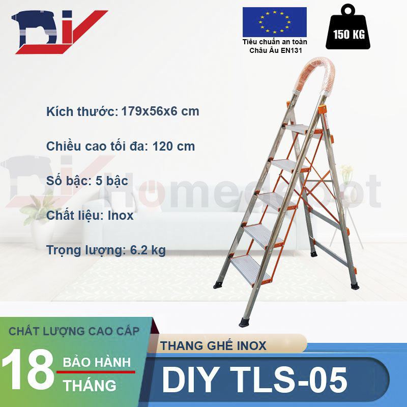 Thang ghế inox 5 bậc DIY TLS-05 tải trọng 150kg