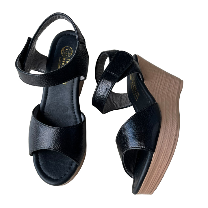 Giày sandal nữ Đế xuồng cao 9cm da bò Màu đen Trường Hải DX145 FORM NHỎ HƠN 1 SIZE