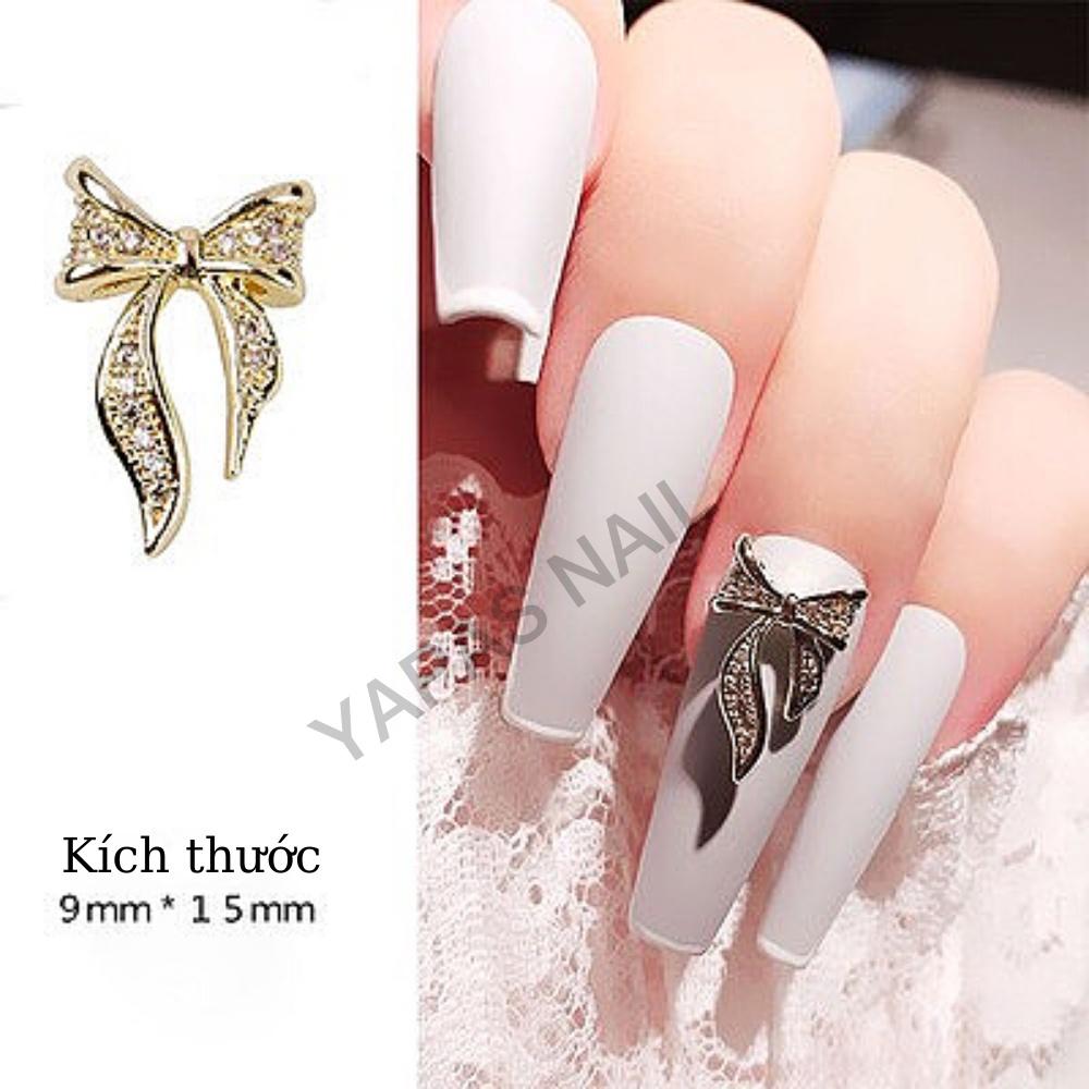 Charm nơ gắn móng cao cấp, Cham nơ gắn nhẫn, đính khuyên tai đẹp, phụ kiện nail hình nơ trắng, nơ vàng