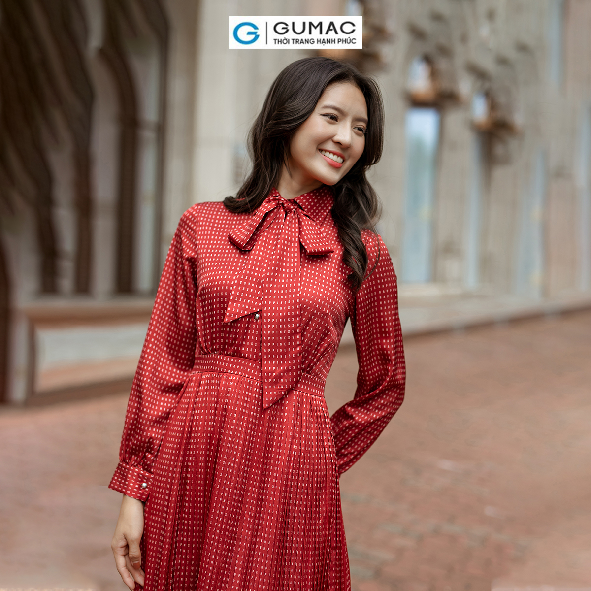 Đầm dập ly buộc nơ phong cách thời thượng thời trang GUMAC DD06042