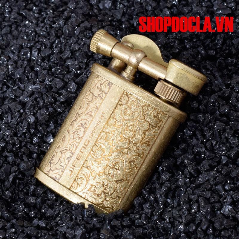 Hộp Quẹt Bật Lửa Xăng Đá JiFeng Hoa Văn La Mã JF-018 Kiểu Dáng Cổ Điển, Độc Đáo