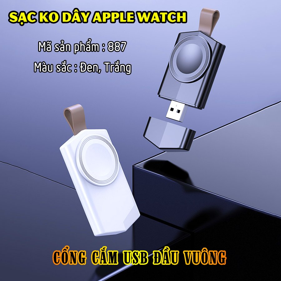 Đế Sạc Không Dây dành cho đồng hồ thông minh Apple Watch 38/40/42/44mm Series 1/2/3/4/5/6/Se cổng cắm USB cao cấp loại bỏ túi (Mã 886) - Trắng, Đen