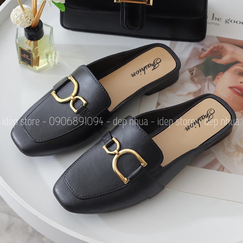 Dép sục lười mules khoá xích công sở chất cao su giả da đi mưa chống trơn iDÉP SL029