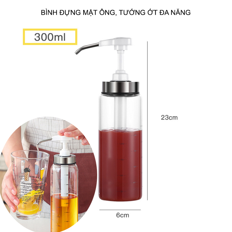 Bình đựng mật ông, sốt cà chua, tương ớt đa năng với vòi xịt thông minh, 300ml hoặc 500ml tùy chọn