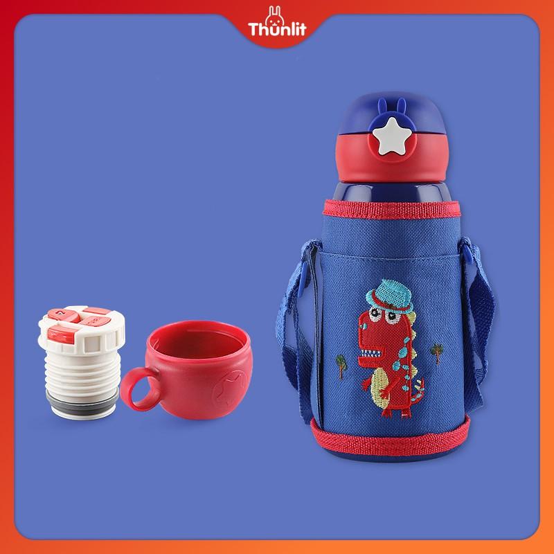 Cartoon Water Bottle 550ml Kids Cartoon Shaped Water Bottle With Straw Portable Stainless Steel Drop-proof Thermos Bottle for Students