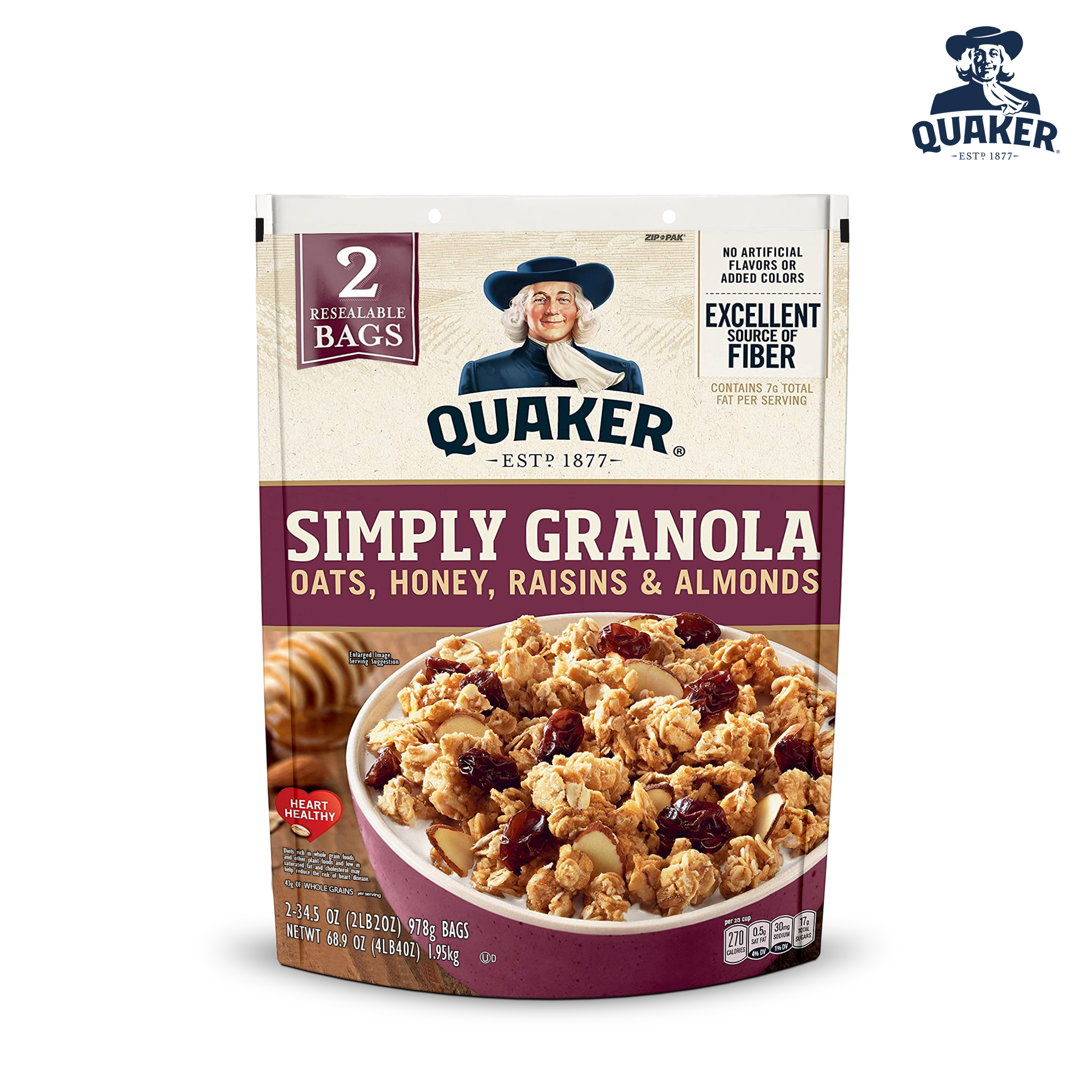 Yến mạch Simply Granola Quaker - Ngũ cốc yến mạch ăn liền mật ong hạnh nhân 