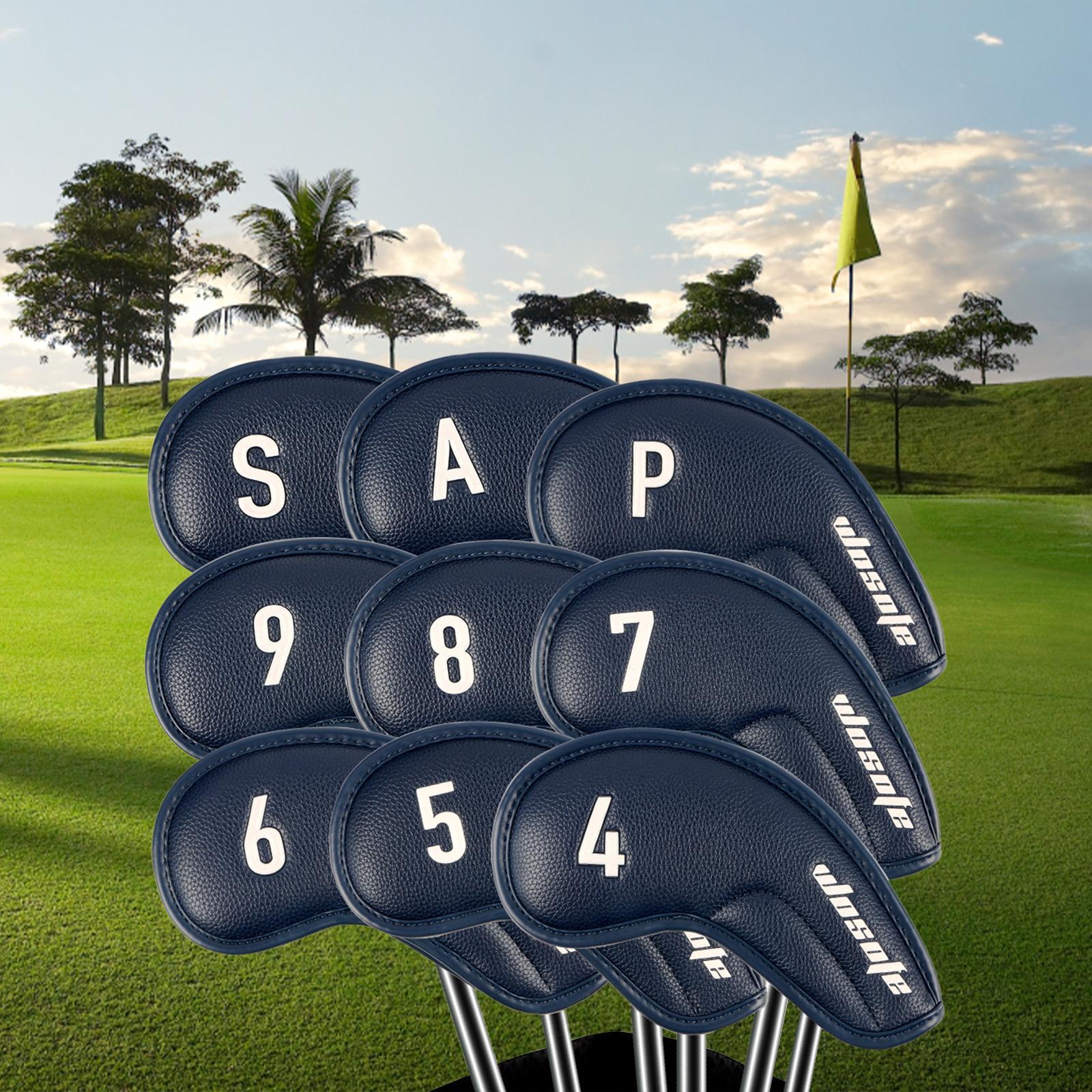 9Pcs Golf Iron Covers Set Golf Club Headcovers PU Leather Embroidered Number Protective Cover Golf Clubs Case Protector for Beginner Golfers