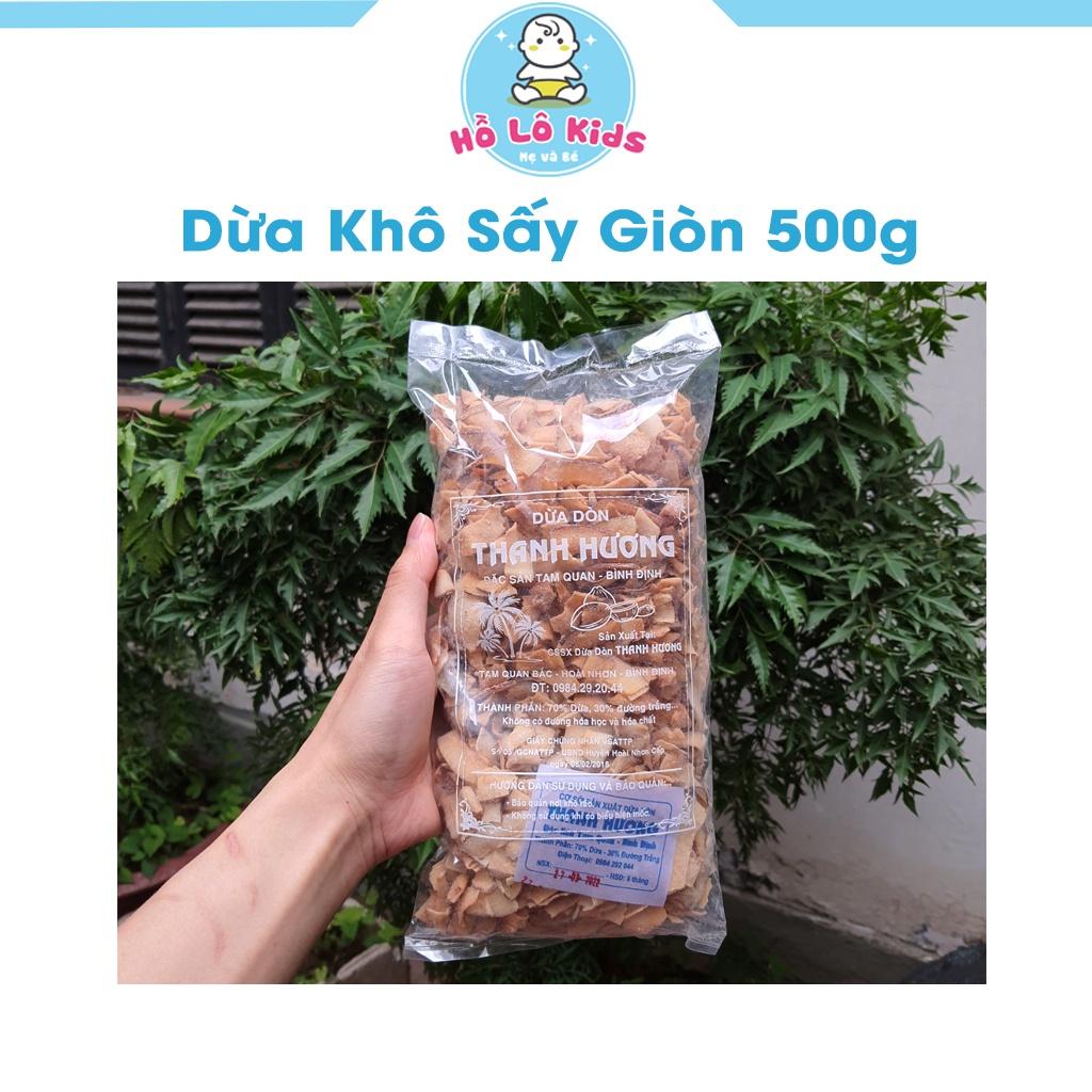 Gói 500g Dừa khô sấy giòn, mứt dừa khô ăn liền thơm bùi, đặc sản Bình Định Hồ Lô Kids