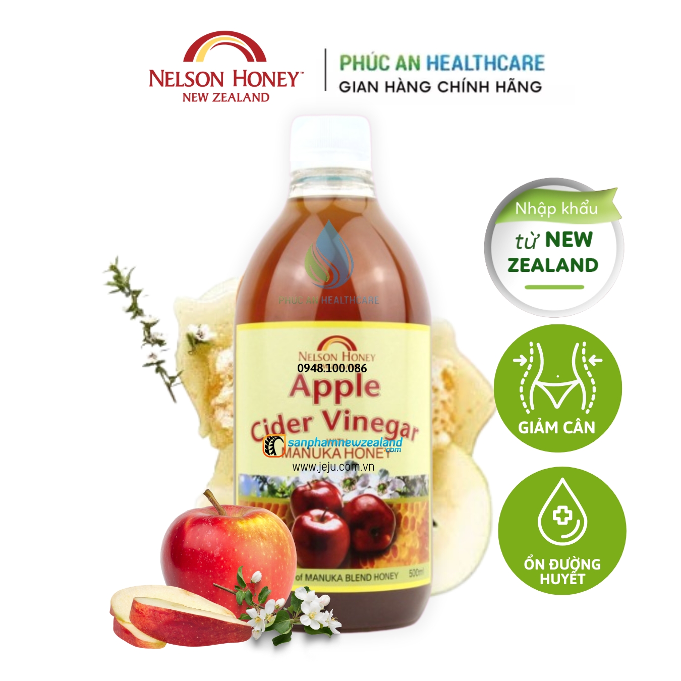 Nước Giấm táo với mật ong Manuka Nelson Táo Cider Vinegar with Manuka Honey Blend