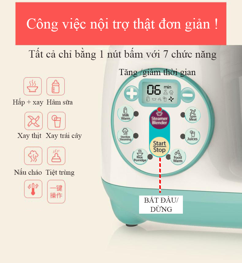 Máy xay hấp đa năng, máy nghiền đa năng, máy hầm cháo,  máy hâm sữa, máy tiệt trùng McDou 7 in 1- hàng chính hãng