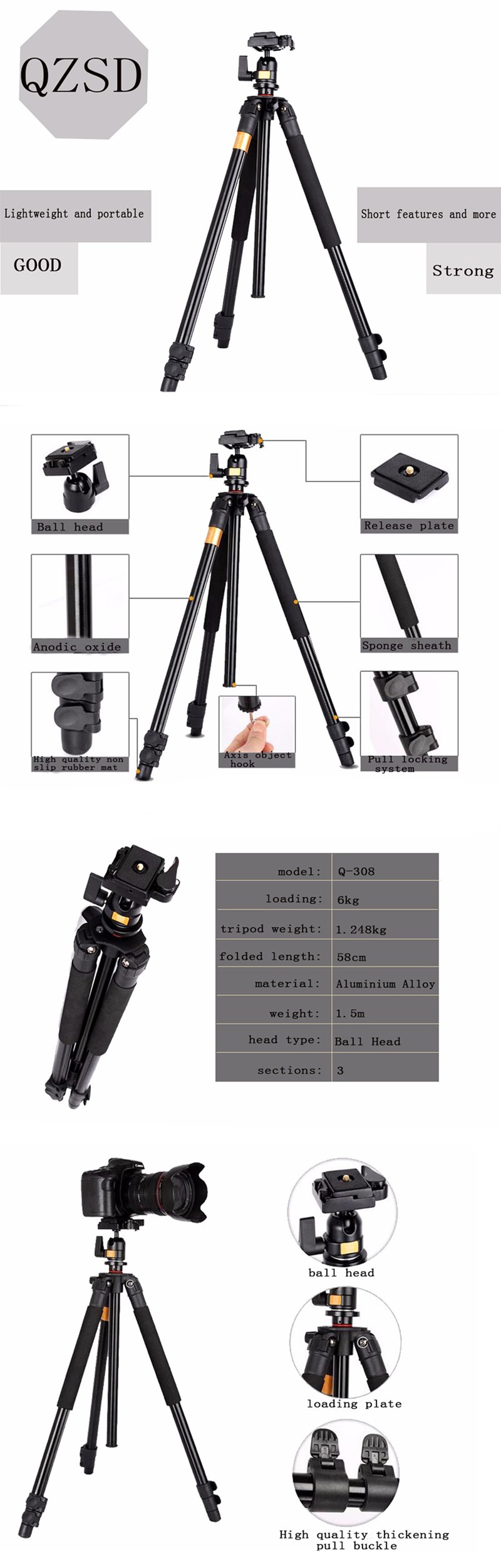 CHÂN MÁY ẢNH TRIPOD BEIKE Q-308- HÀNG NHẬP KHẨU