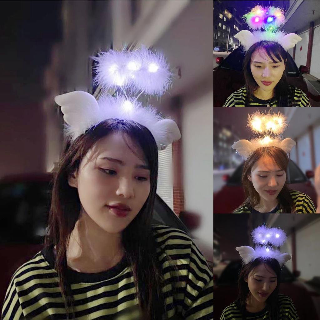 Băng đô PHÁT SÁNG cài tóc trang trí sừng tuần lộc có đèn LED vàng ấm áp hồng