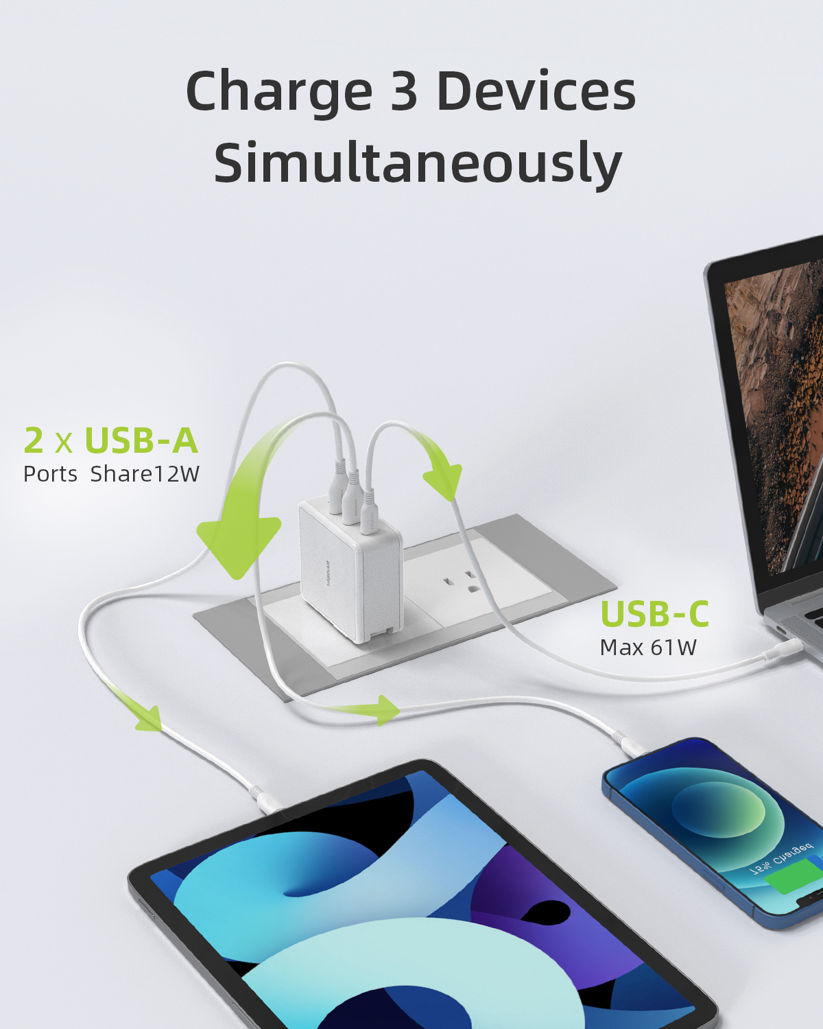 Adapter Sạc 3 Cổng Cho Macbook Innostyle Gomax Plus 73W Tích Hợp USB Type-C Hỗ Trợ Sạc Nhanh PD Power Delivery - Hàng Chính Hãng