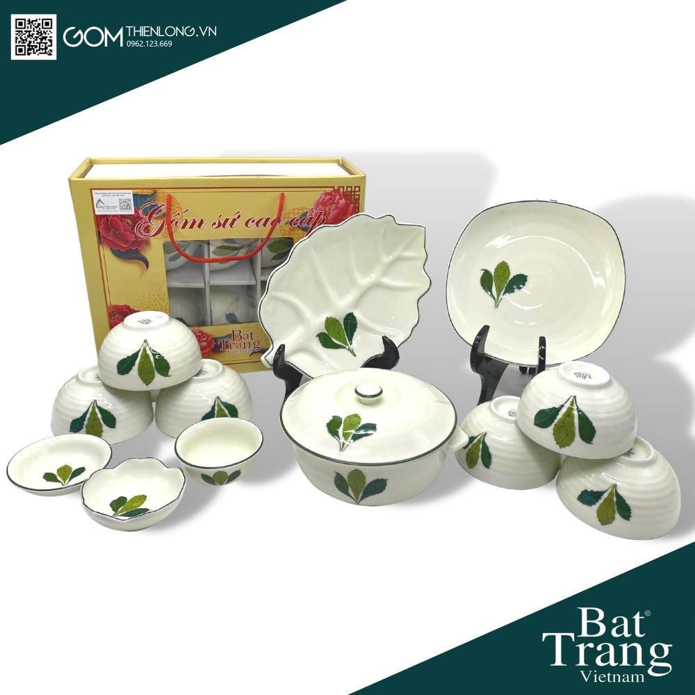 Bát Đĩa Quà Tặng Cao Cấp Lá Ngò Gai - Bộ Bát Đĩa Bát Tràng Chính Hãng Loại 1 - Gốm Thiên Long