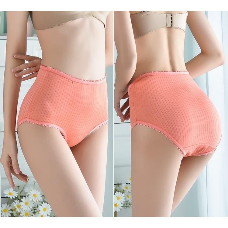 Quần lót nữ CẠP CAO cotton GÂN TĂM VIỀN REN,mềm mịn thoáng khí, thấm hút mồ hôi tốt, vải dày dặn Wo