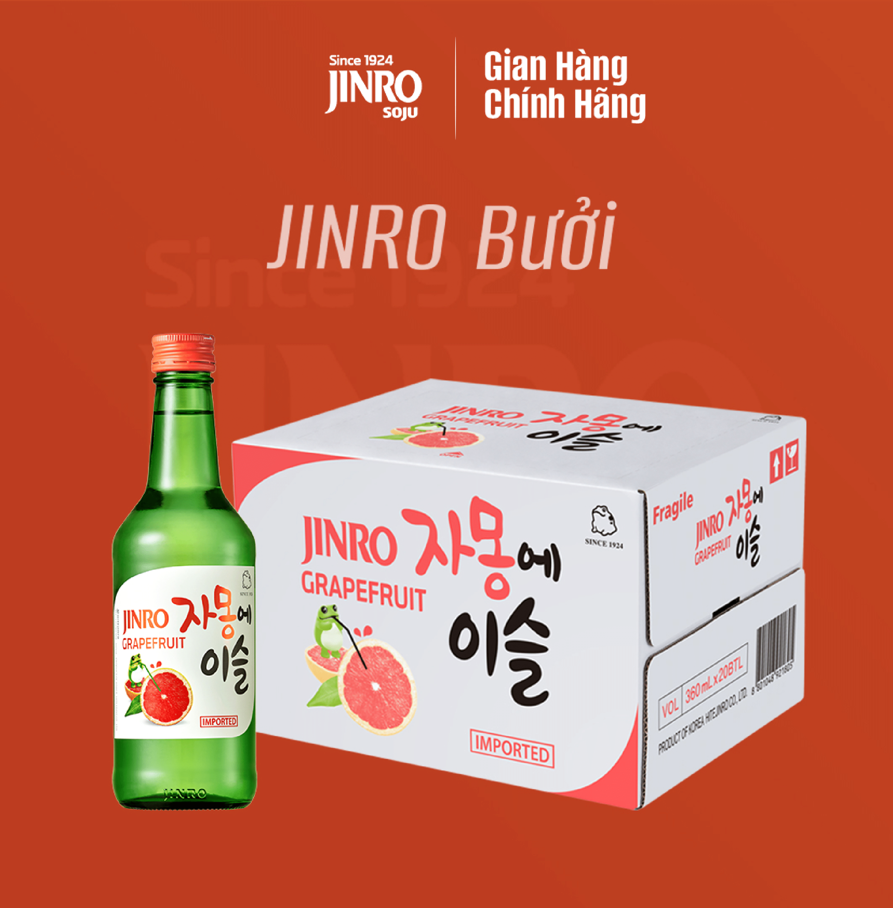 [CHÍNH HÃNG] Soju Hàn Quốc JINRO VỊ BƯỞI 360ml - Thùng 20 chai