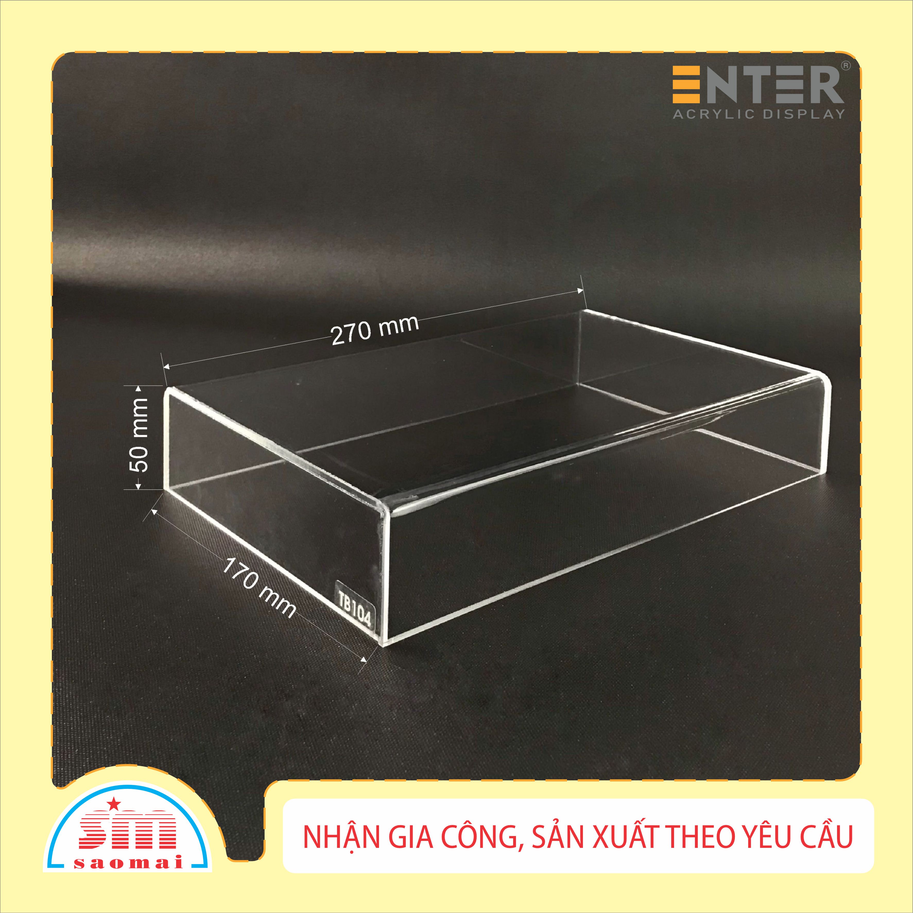 Hộp mica không nắp Enter TB104 270x170x50mm mica dày 3mm, Khay chia ngăn kéo hộc tủ, Khay nhựa đựng đồ dùng