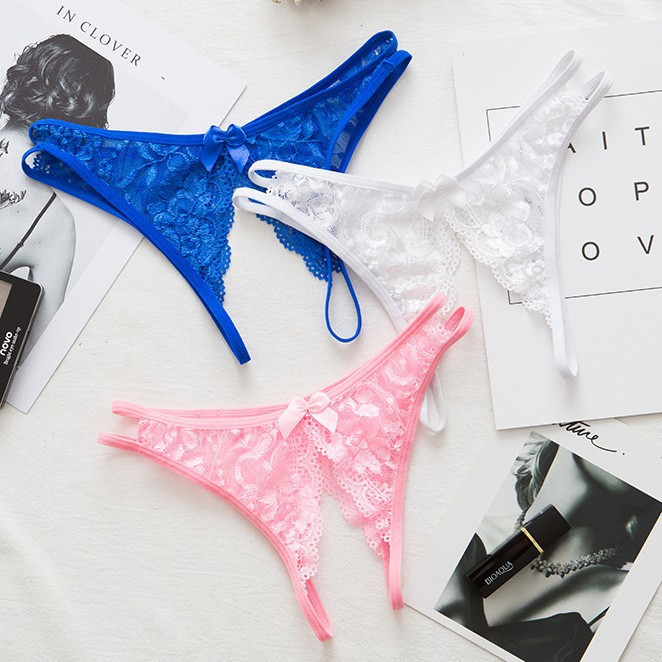 Quần lót nữ ren gợi cảm xẻ đáy - màu trắng