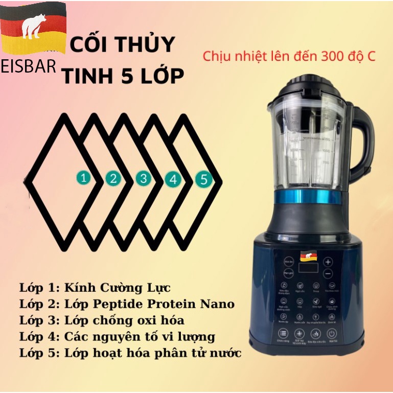 Máy làm sữa hạt đa năng 9in1 HÀNG CHÍNH HÃNG EISBAR EB-1858 Công suất 1800W, 1,75L