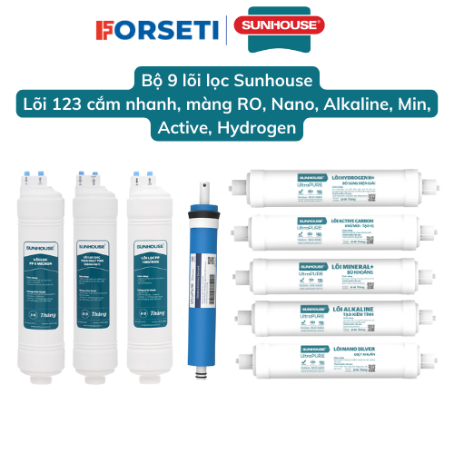 Bộ 9 lõi lọc nước Sunhouse dùng cho máy lọc nước Sunhouse SHA76214CK-S (123 cắm nhanh, RO, Nano, Alkaline, Min, Active, Hydrogen) - Hàng chính hãng