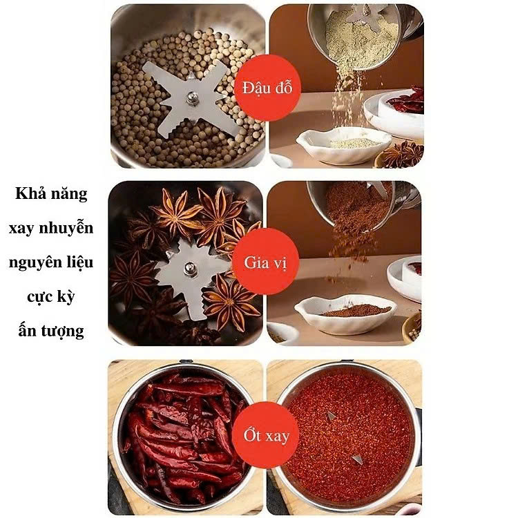 Máy Xay Hạt Khô Tiêu Chuẩn Châu Âu Máy Xay Ngũ Cốc Mini Công Suất 300w Lưỡi Dao 6 Cánh Thân Máy Bằng Thép Không Gỉ - Hàng Loại 1 - Chính Hãng