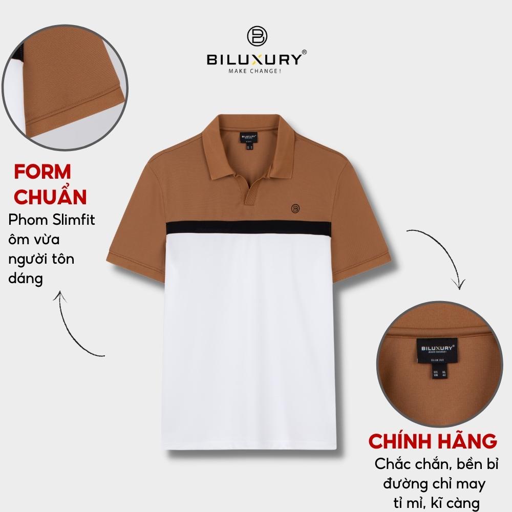 Áo Polo Nam 6APCT008 Biluxury Áo Phông Cổ Bẻ Phối Sọc Ngang Thân Áo Màu Sắc Tinh Tế Hiện Đại