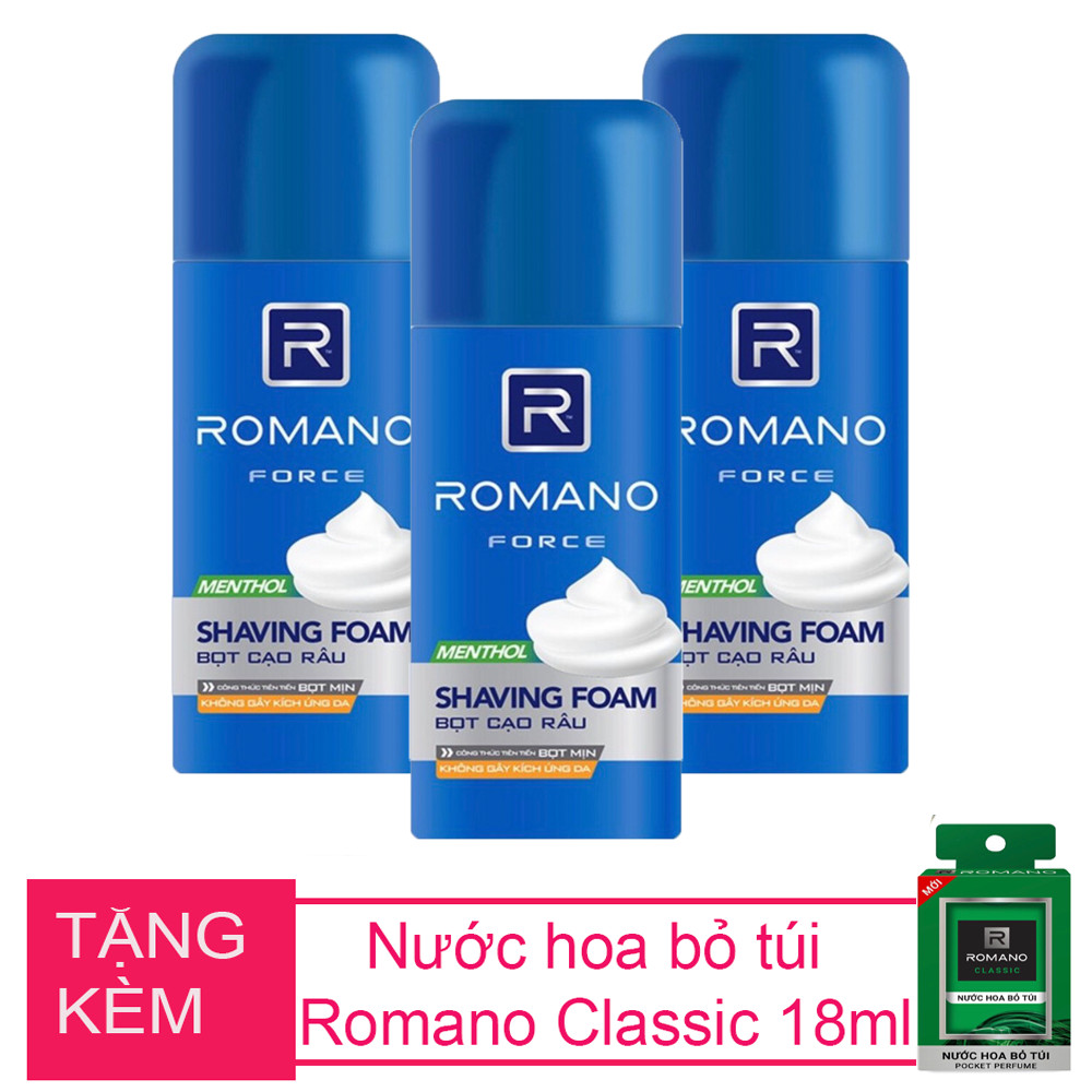 Combo 3 Chai Bọt cạo râu Romano Force (175ml*3)+Tặng kèm nước hoa Bỏ túi Romano 18ml