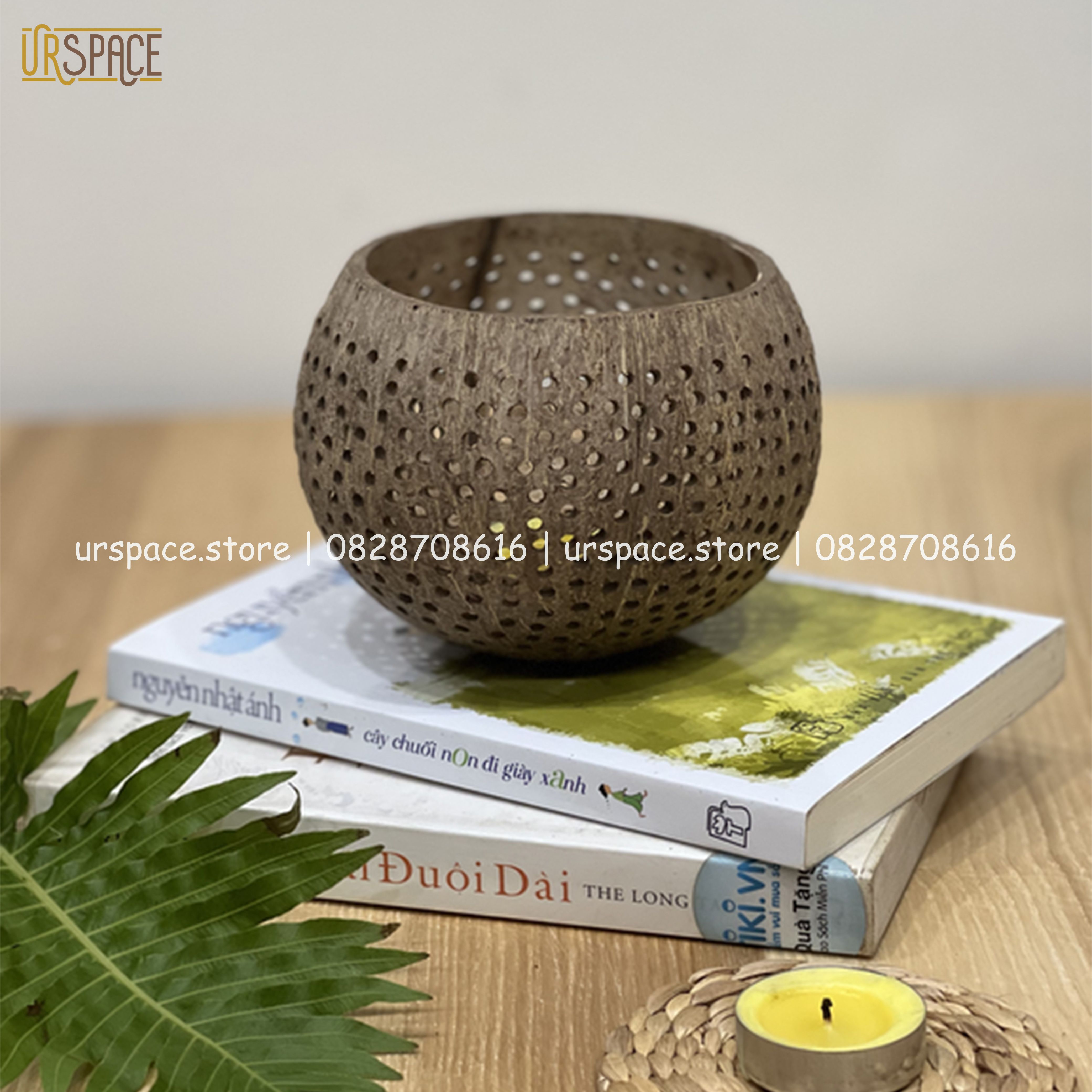 Lồng đèn gáo dừa đèn Trung thu, đèn trang trí Hallowen tặng kèm nến/ Coconut shell candle holder for home decor