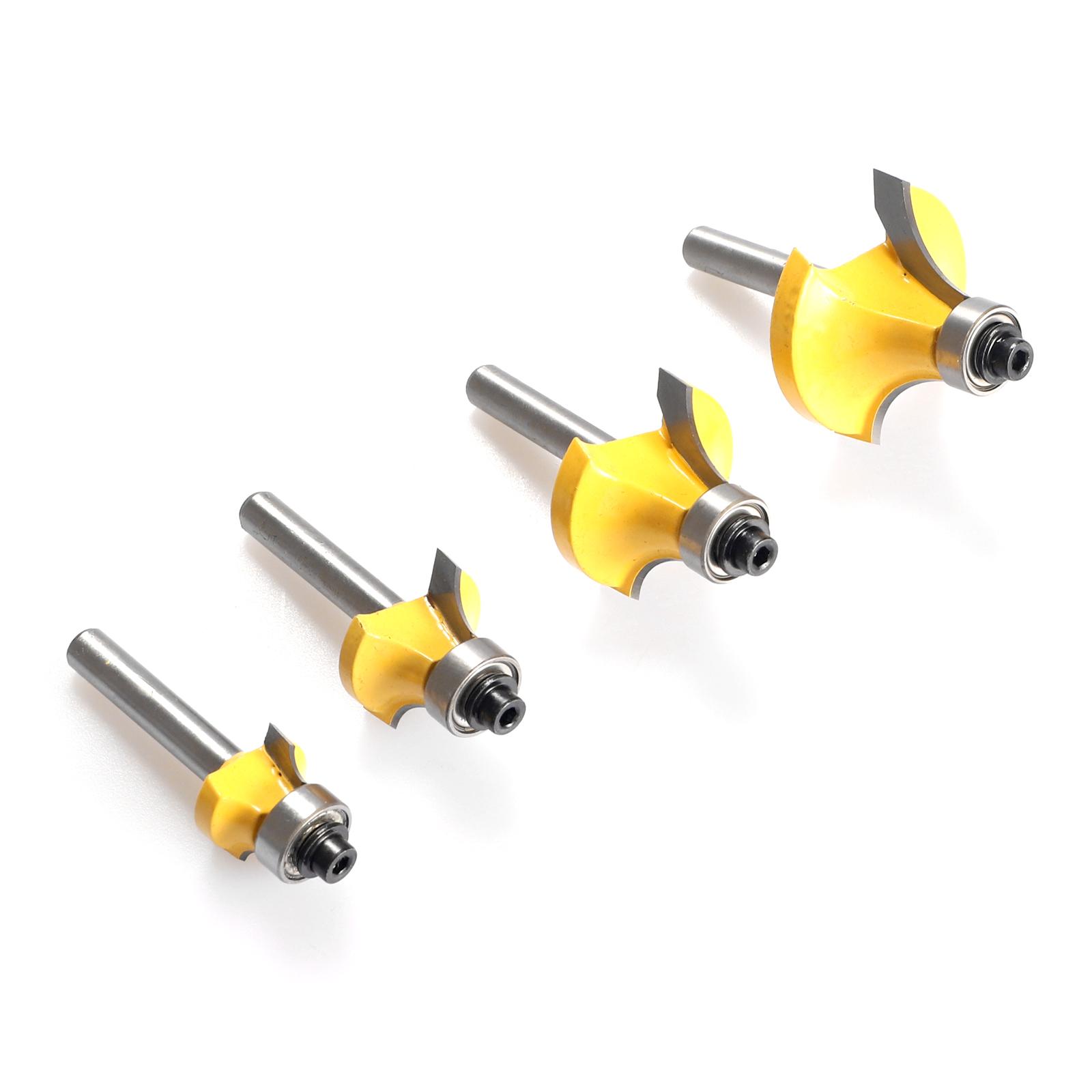 4Pcs Woodworking Round Over Edging Router Bit Set 8mm 1/2'' and 1/4'' Shank Optional