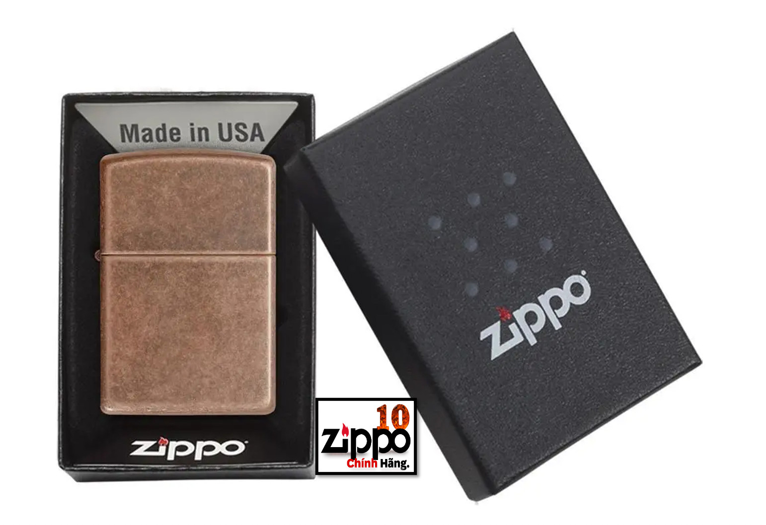 Bật lửa Zippo 301FB Classic Antique Copper - Chính hãng 100%