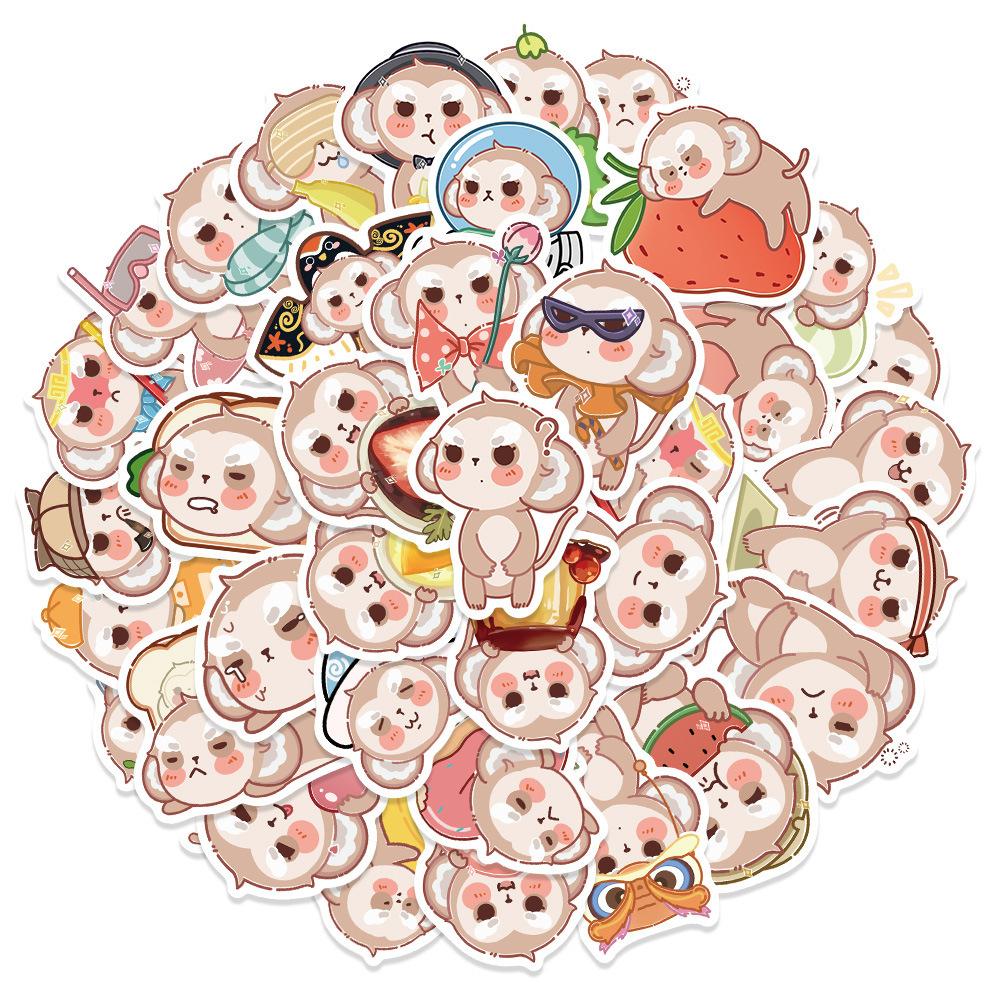 Sticker khỉ chibi hoạt hình cute trang trí mũ bảo hiểm, guitar, ukulele, điện thoại, sổ tay, laptop-mẫu S44