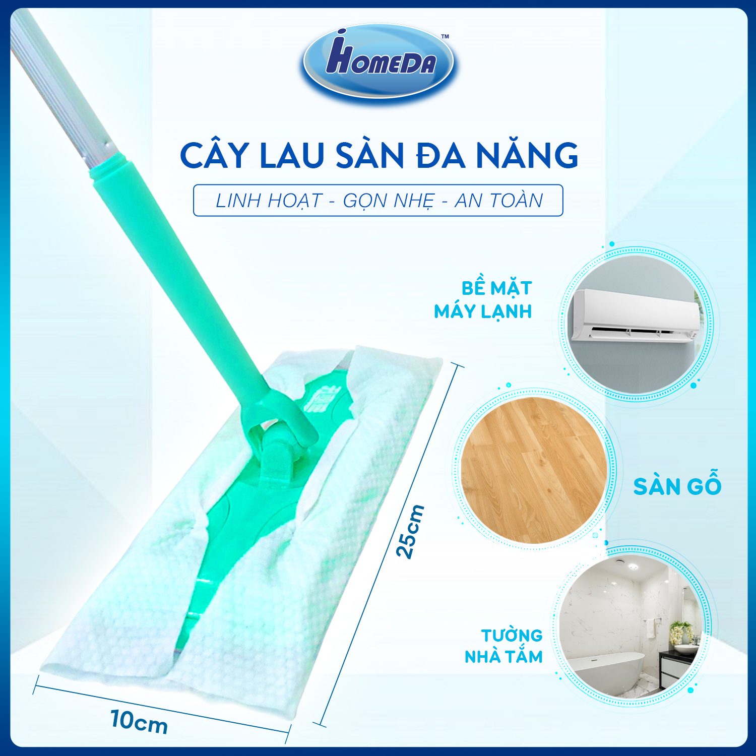 Cây Lau Nhà Đa Năng Ihomeda (1 Cán + 2 Khăn)