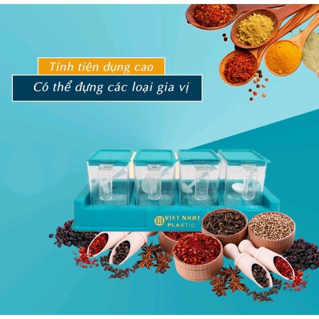 Bộ 4 lọ đựng gia vị có thìa -Hũ đựng gia vị có nắp đậy tiện dụng bền đẹp có nắp đậy tiện dụng