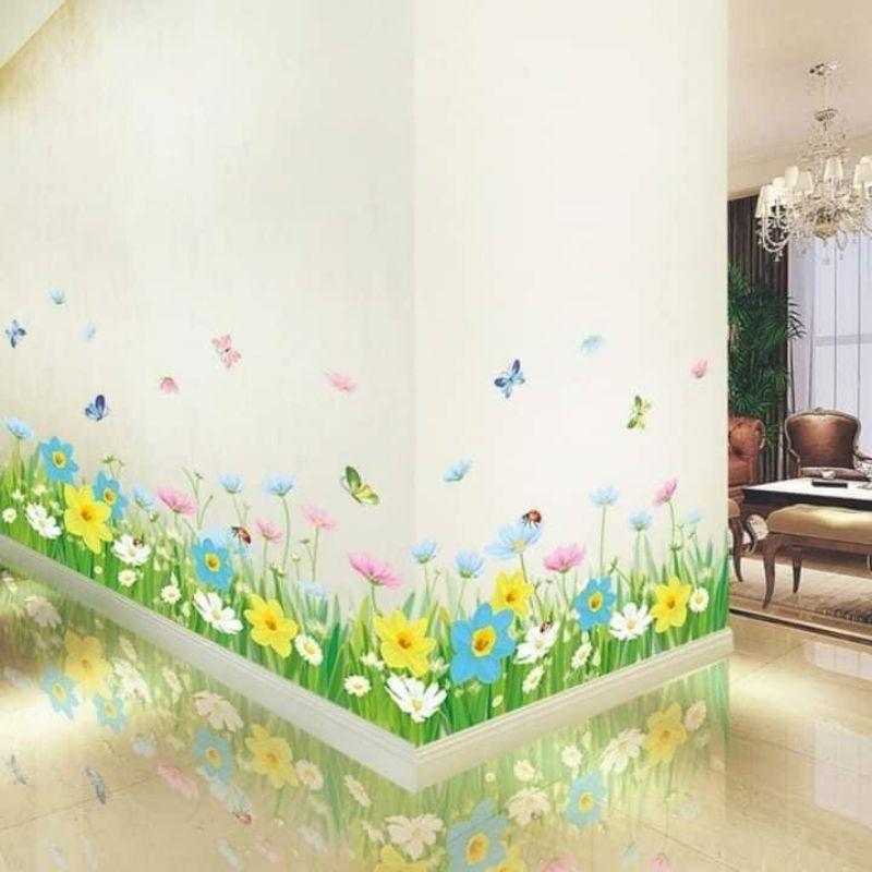 Decal dán tường pha lê tím và chân cỏ