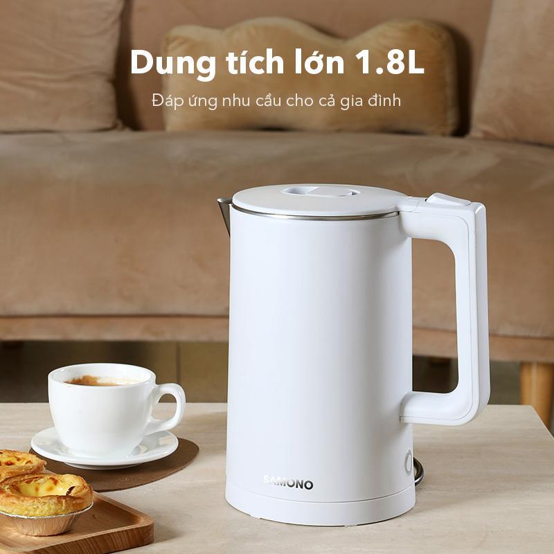 Ấm đun siêu tốc SAMONO SW-R1 2 lớp chống nhiệt công suất 1500W dung tích 1.8L inox 304 - Hàng chính hãng