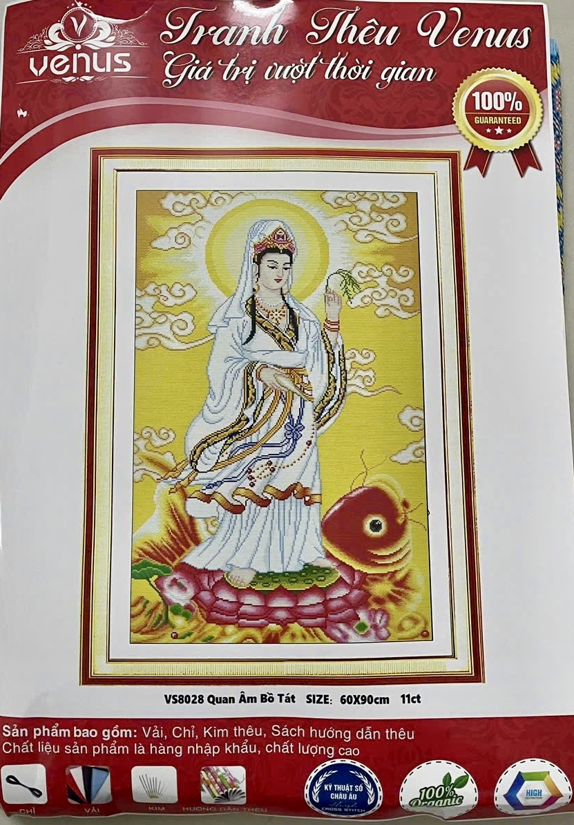 Tranh thêu kín Quan âm vs8028, kích thước 60 x 90 cm