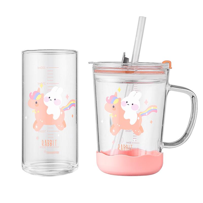 Trẻ Em Kính Cốc Nước Hoạt Hình Dễ Thương Cho Bé Uống Cốc Tập Uống Có Ống Hút Chống Rò Rỉ Thỏ Bình Sữa Trẻ Em Cân An Toàn sữa Tumbler
