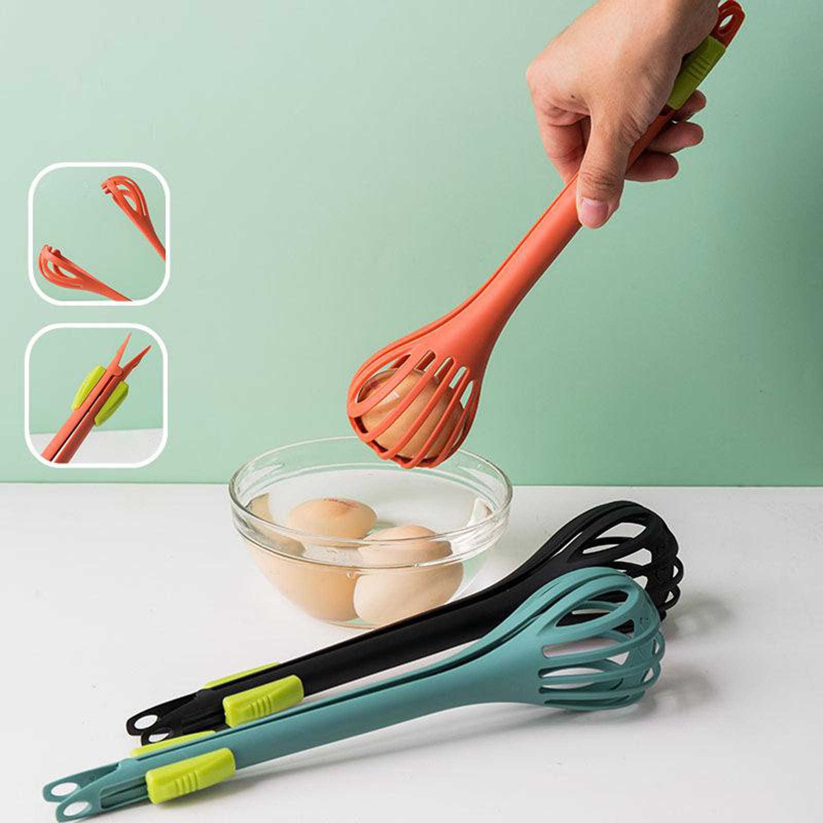 29cm Multi-functional Egg Beater, 2-in-1 Household Nylon Egg Whisk Mixer, Spaghetti Noodle Food Tongs with Hanging Holes