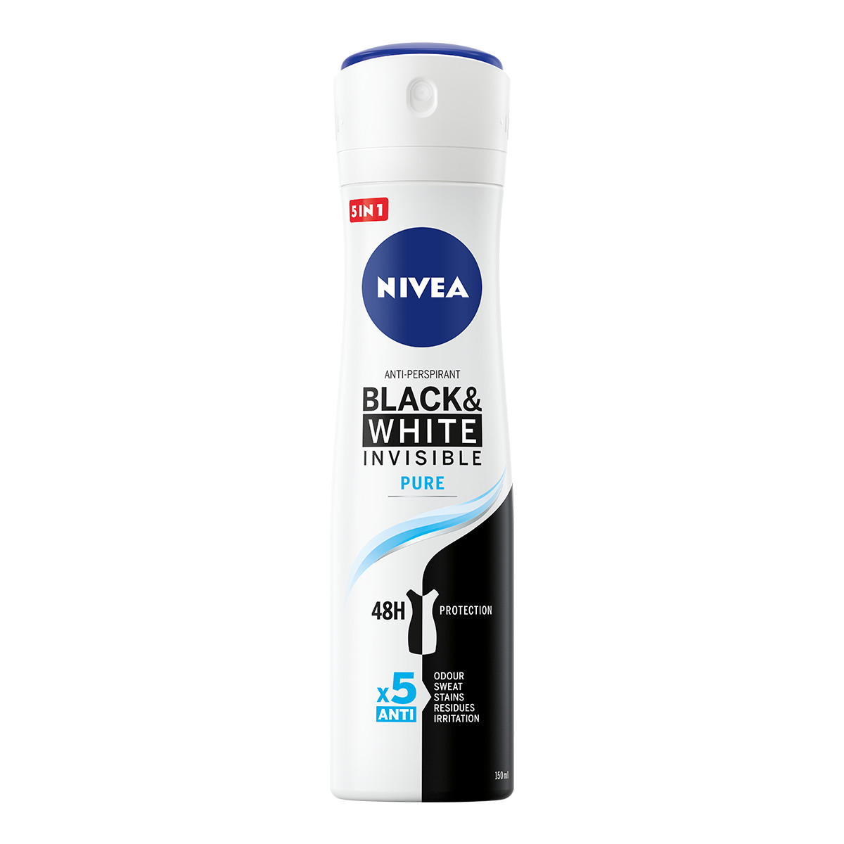 Xịt Ngăn Mùi NIVEA Black &amp; White Ngăn Vệt Ố Vàng Vượt Trội 5in1 (150ml) - 82230