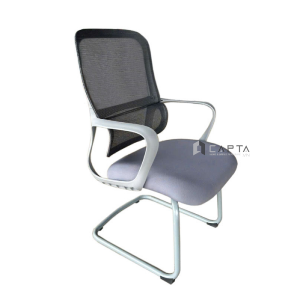 Ghế phòng họp màu xám CM4550-2M Nội thất Capta Ghế văn phòng tiếp khách chân quỳ khung nhựa xám lưng lưới nệm lưới vải xám tay nhựa office chair hcm