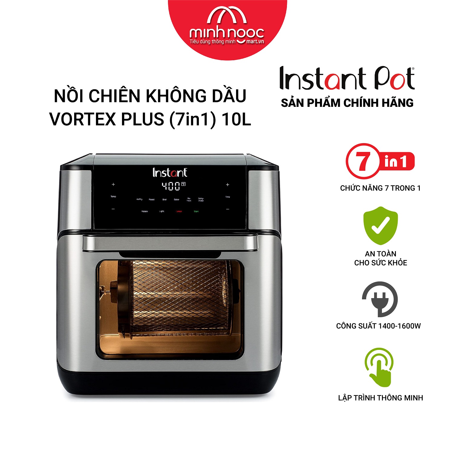 [ Hàng chính hãng ] Nồi chiên không dầu cỡ lớn Instant Vortex Plus, Dung tích 10 lít, 7 chức năng trong 1 (Instant Vortex Plus,10 L,7 in1)